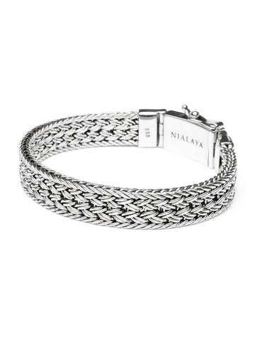Nialaya Men's Chain Bracelet Men's Silver Braided Chain Bracelet